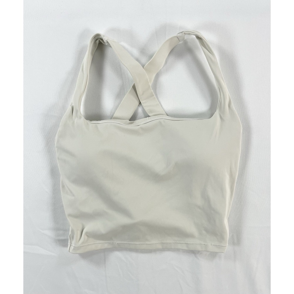 Criss Cross Longline Sports Bra Ivory White Yoga Crop Top Athletic Tank Women XS